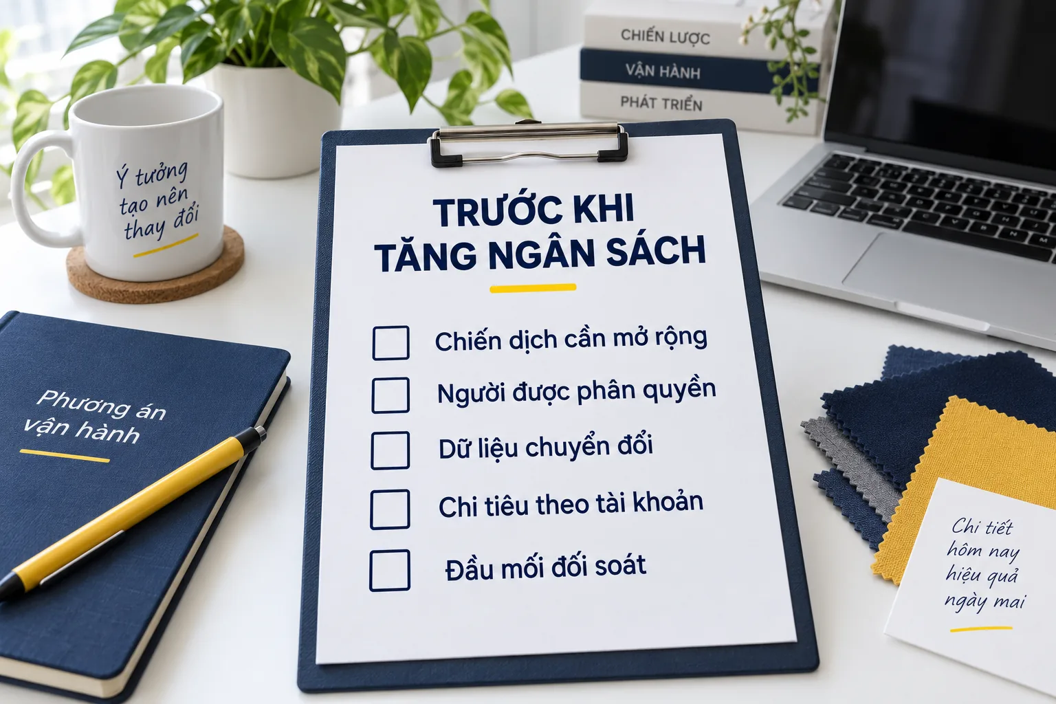 Checklist chiến dịch, người được phân quyền, dữ liệu chuyển đổi, chi tiêu và đầu mối đối soát