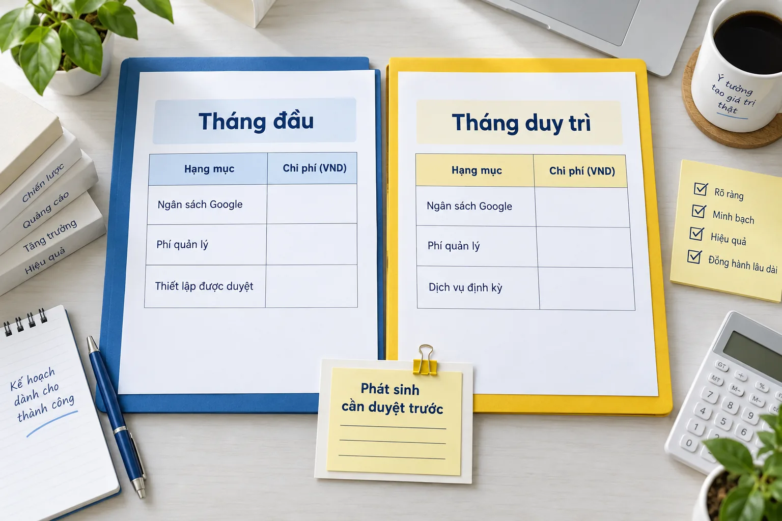 Hai bảng dự toán tháng đầu và tháng duy trì tách phần thiết lập được duyệt