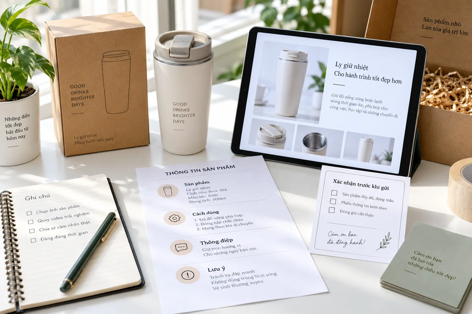 Sản phẩm, thông tin cách dùng và checklist trước khi gửi mẫu cho KOC
