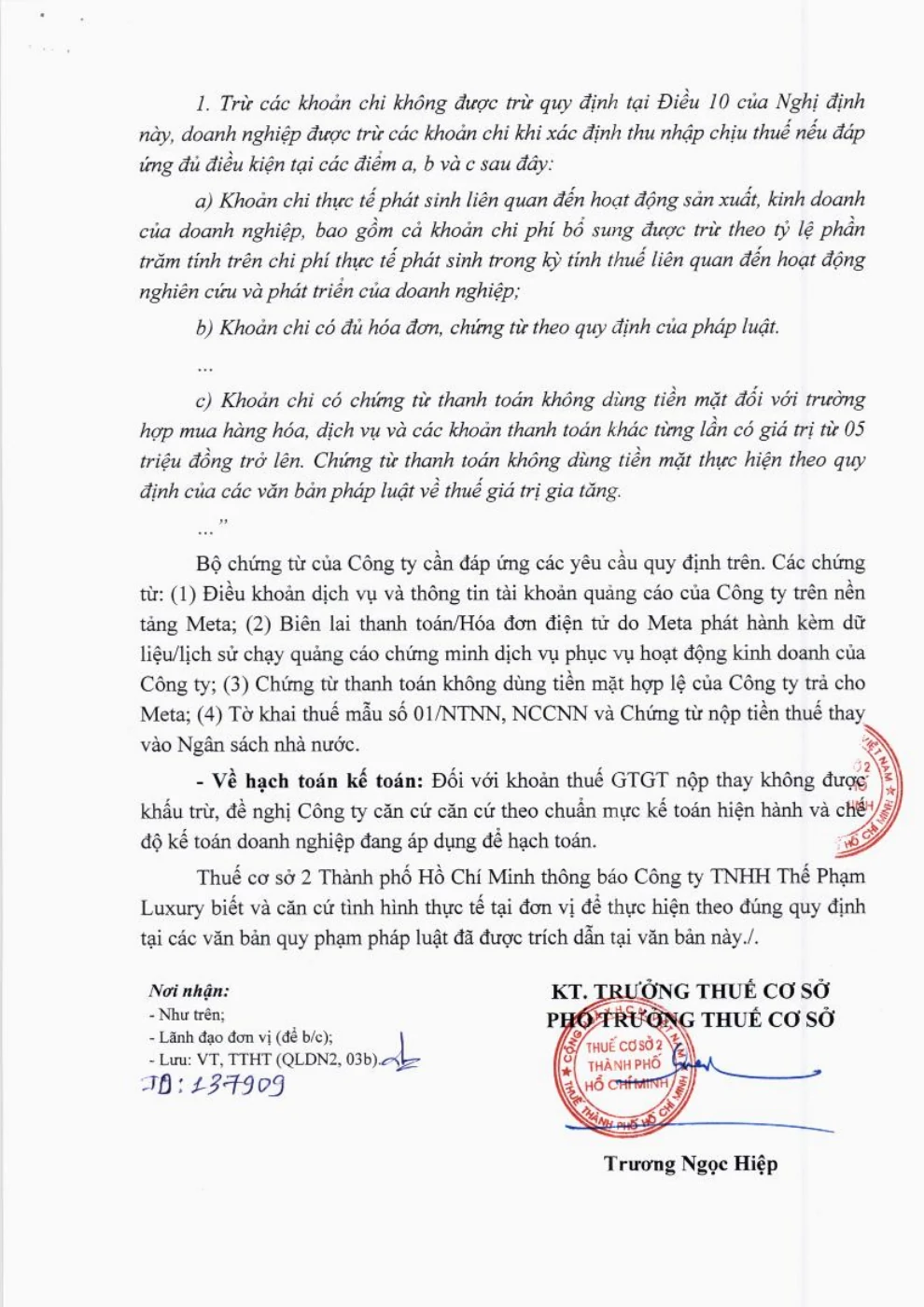 Công văn 13194/TCS2-QLDN2 về thuế quảng cáo Meta — trang 5 trên 5