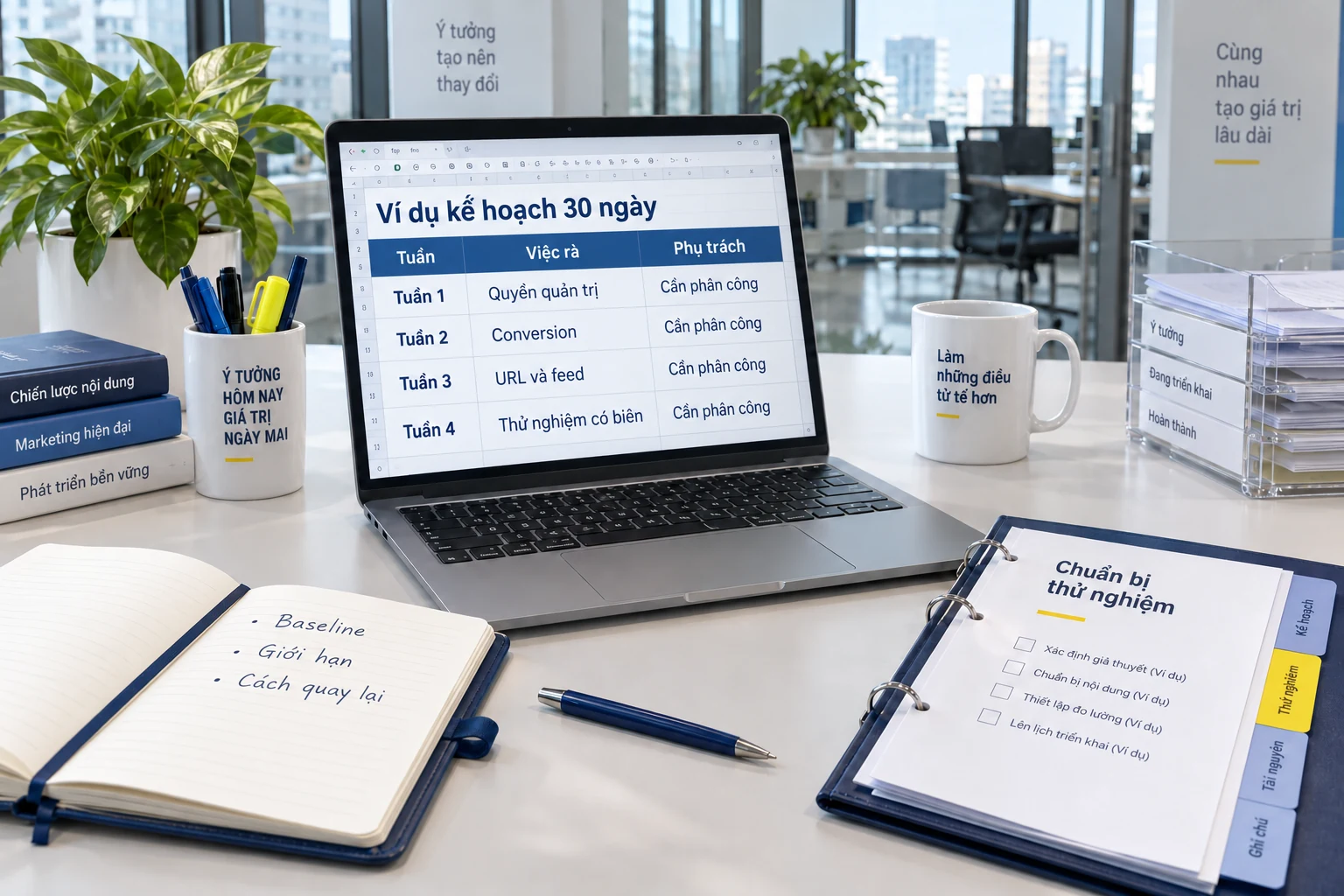 Workbook kế hoạch bốn tuần chuẩn bị quyền, conversion, tài sản và thử nghiệm