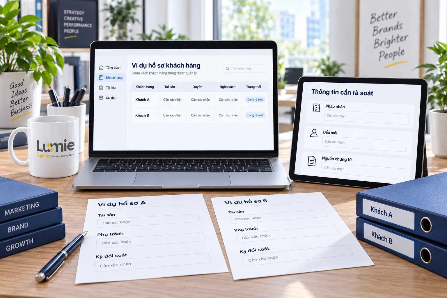 Cảnh phân hồ sơ tài sản quyền và ngân sách theo từng khách hàng agency
