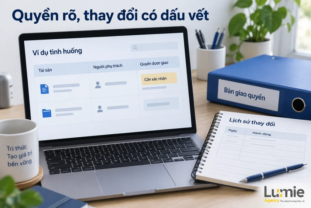 Đối chiếu tài sản, người phụ trách và quyền được giao cùng lịch sử thay đổi