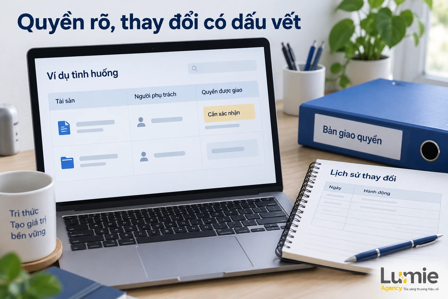Đối chiếu tài sản, người phụ trách và quyền được giao cùng lịch sử thay đổi