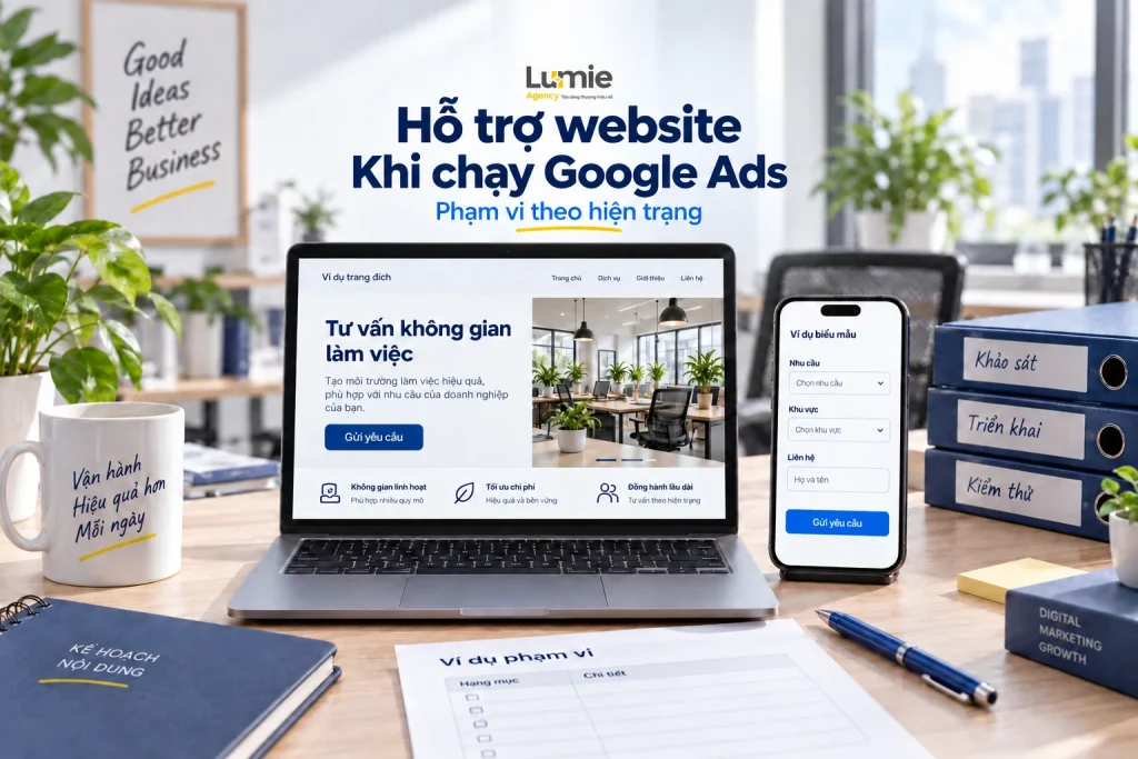 Chạy Google Ads tại Lumie được hỗ trợ website những gì?