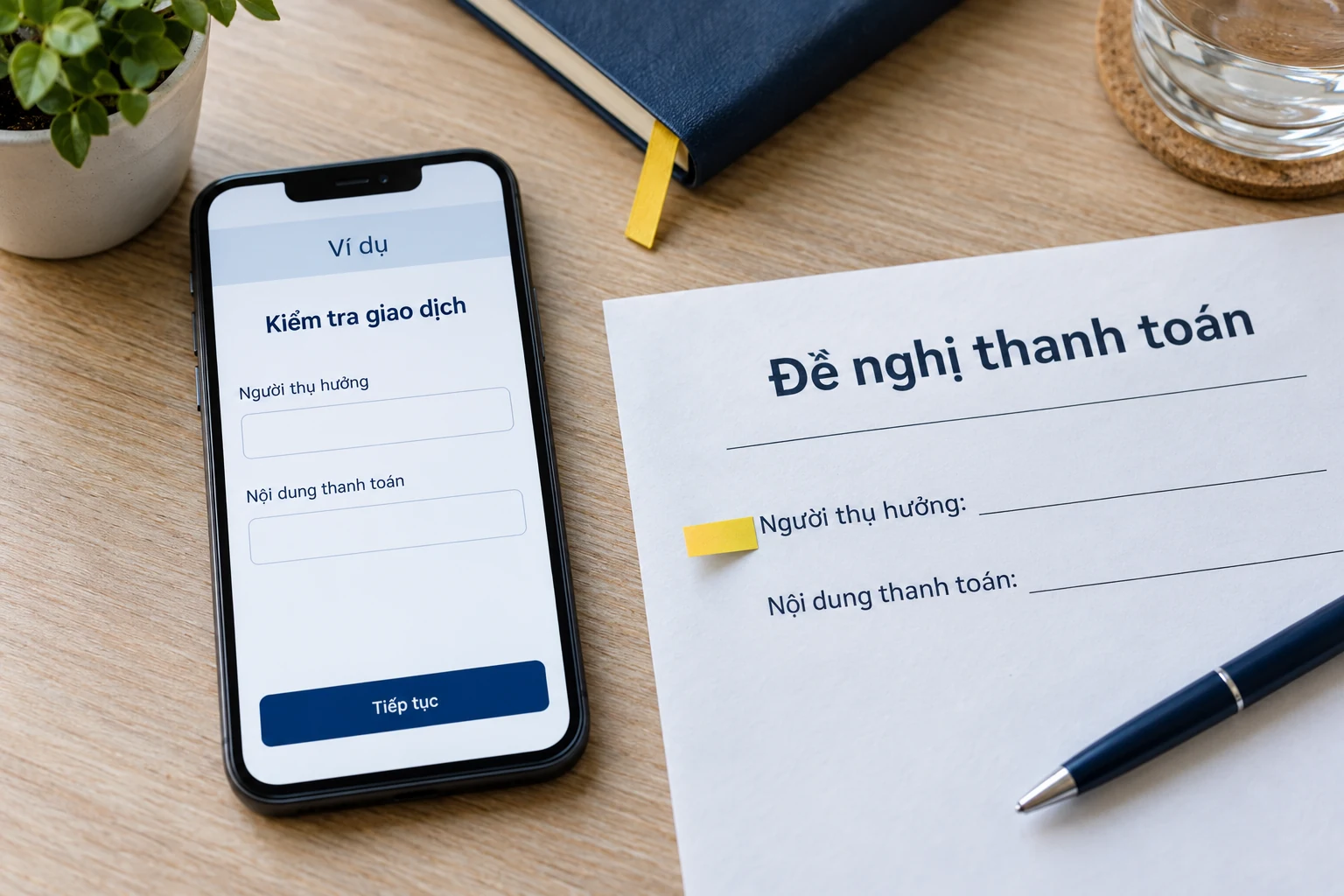 Ví dụ đối chiếu người thụ hưởng và nội dung chuyển tiền với đề nghị thanh toán