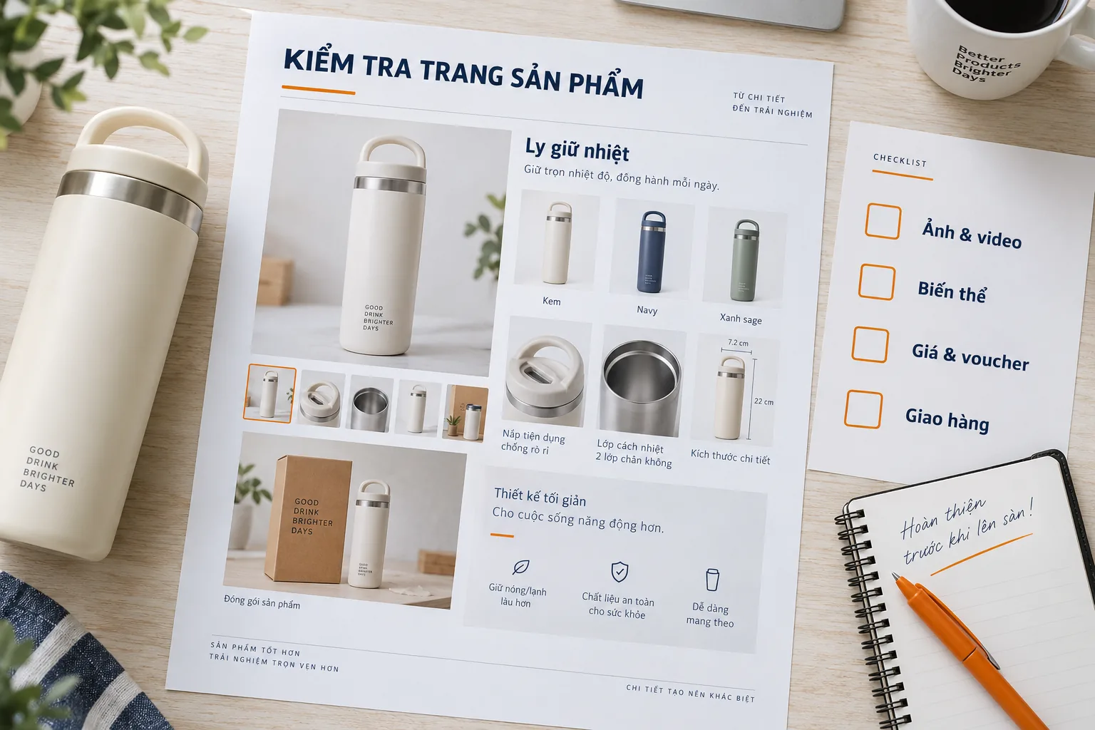 Bộ ảnh biến thể, chi tiết sản phẩm và checklist trang bán