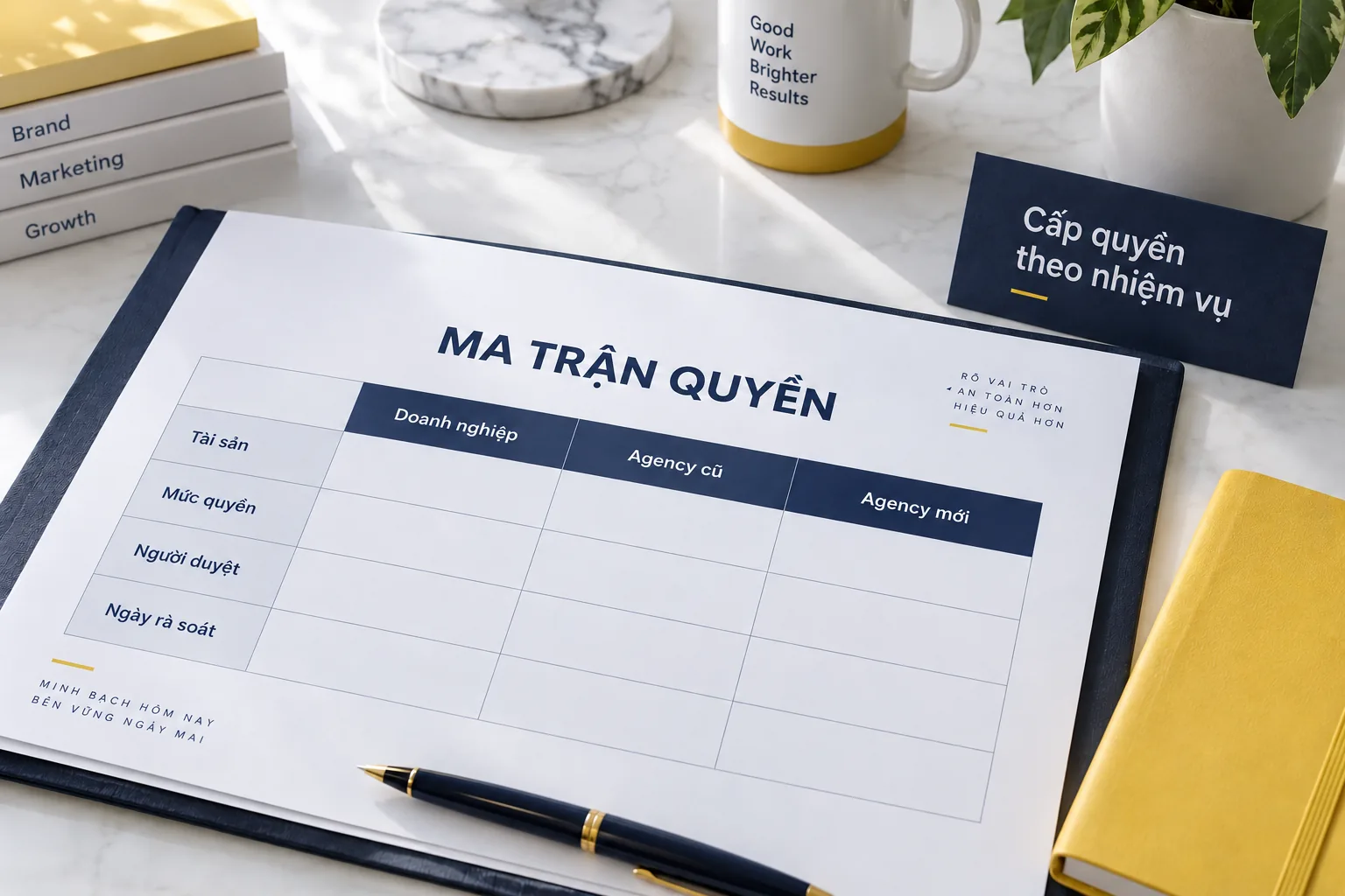 Bảng rà soát tài sản, mức quyền, người duyệt và ngày kiểm tra của ba bên