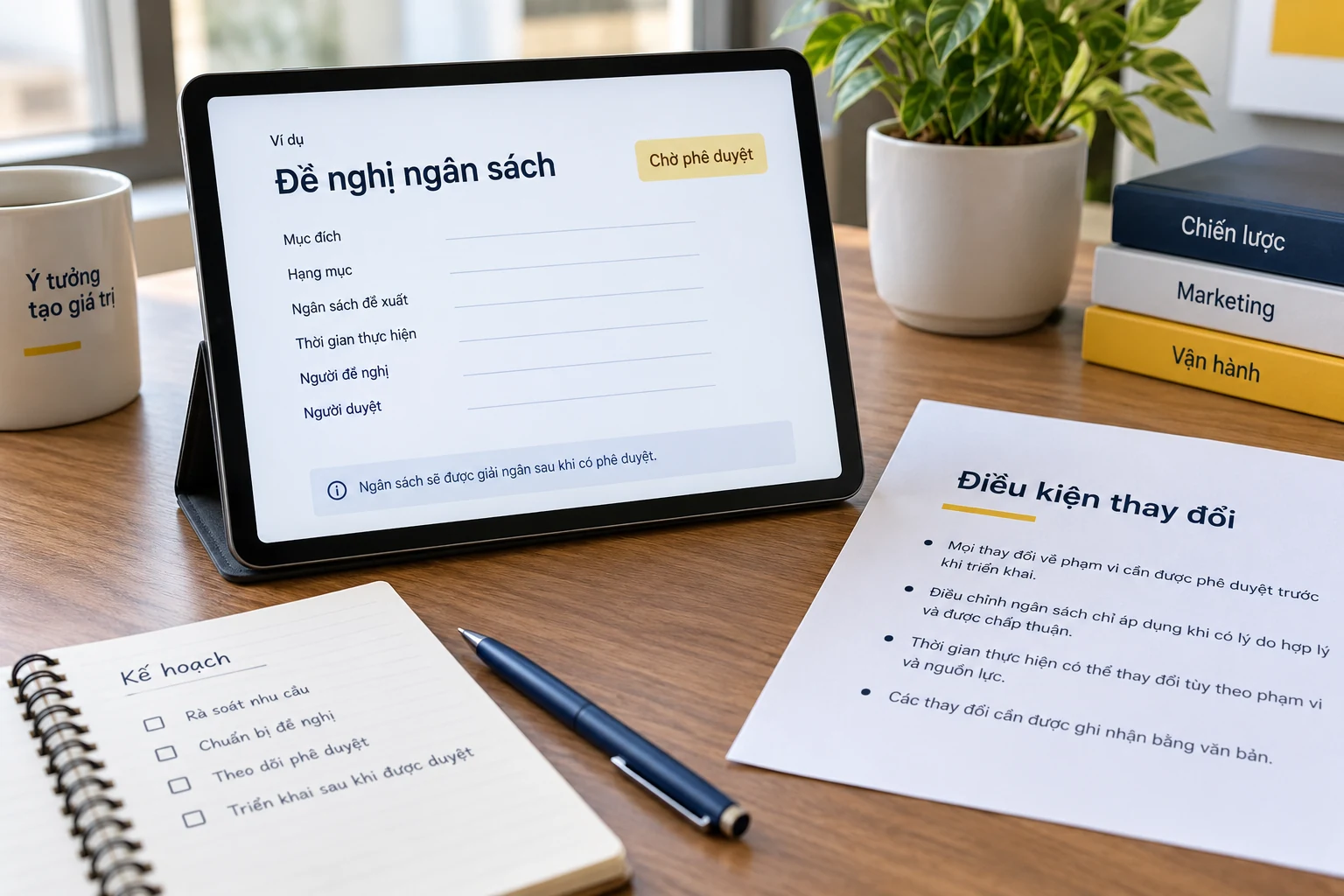 Đề nghị ngân sách mẫu có người duyệt và điều kiện thay đổi trước khi chuyển tiền