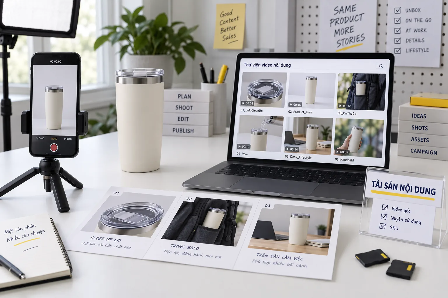 Bộ video sản phẩm và checklist quyền sử dụng gắn với SKU