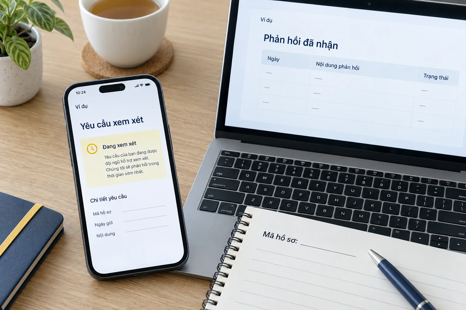 Ví dụ theo dõi phản hồi kháng nghị theo cùng hồ sơ và bản lưu thông báo
