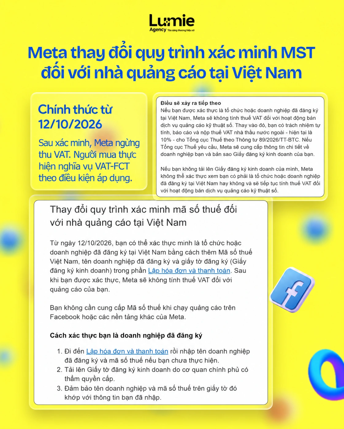 Tổng hợp thay đổi xác minh mã số thuế Meta từ 12/10/2026, hồ sơ đăng ký và điều kiện xử lý VAT-FCT